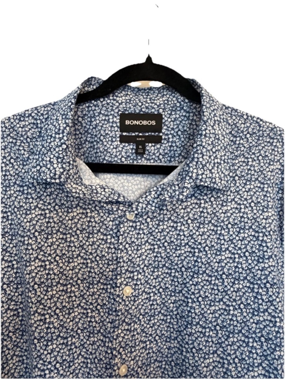 Bonobos Slim Fit Short Sleeve Button Down Shirt XL Blue White Floral - Picture 2 of 7